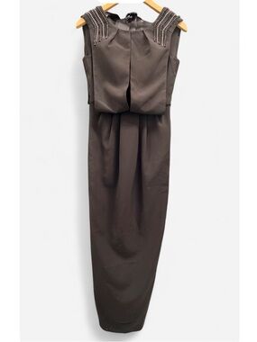 Beaded-Shoulder Black Sleeveless Maxi Dress